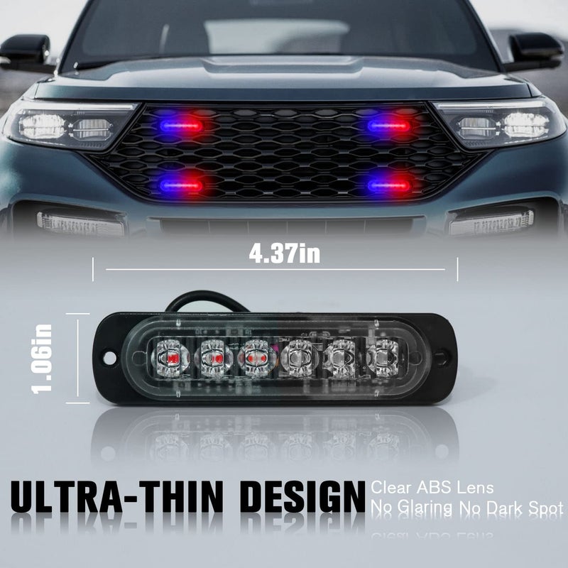 DIBMS LED Emergency Strobe Lights, 8X Red Blue 6 LED Strobe Warning Emergency Flashing Light Caution Construction Hazard Light Bar for Car Truck Van Off Road Vehicle ATV SUV Surface Mount - Image 2